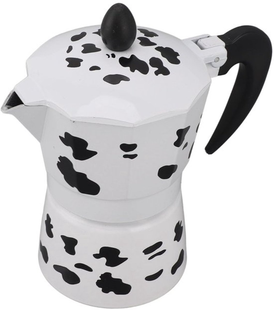 Stovetop Espresso Koffiezetapparaat, Moka Pot met Melk Koe Patroon, Klassieke Italiaanse Stijl Moka Pot, Moka Koffiezetapparaat, voor Thuis, Koffie, Winkelgebruik (3 Kopjes)