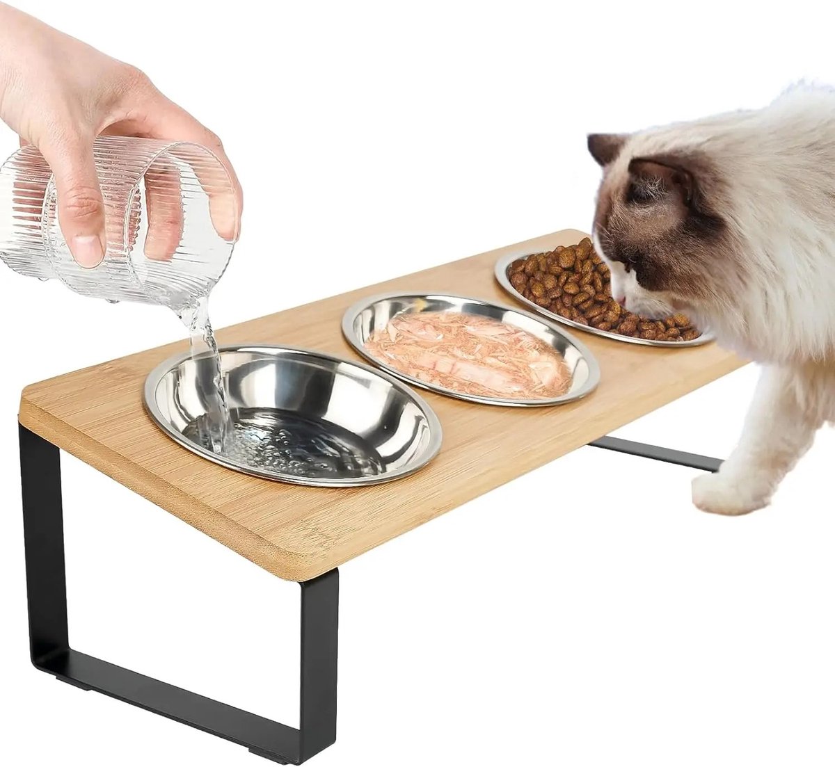 Geargalaxy Verhoogde Kattenvoerbak - Kattenbak met Standaard - Voerstation - Drinkbak - Voor Katten en Kleine Honden - Bruin