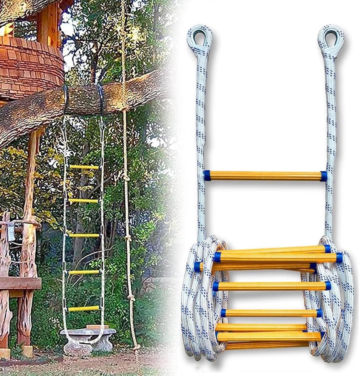 Noodladder Touwladder - Veiligheidsladder Ontsnapping - Snelle Ontsnapping - Stevig Polyester Materiaal - 20 Meter - Geel