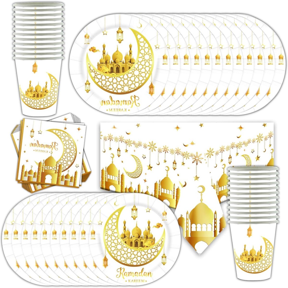 Feestservies Set voor 24 Personen Ramadan Eid Mubarak Decoratie Servies