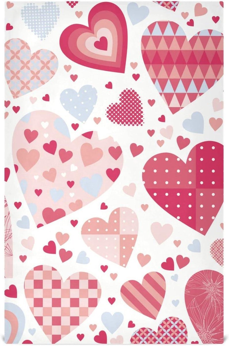Keukendoeken Set - Theedoeken Decoratie - Keukenwerk - Zacht Katoen-look Materiaal - 71 x 46 cm - Roze Hartjes