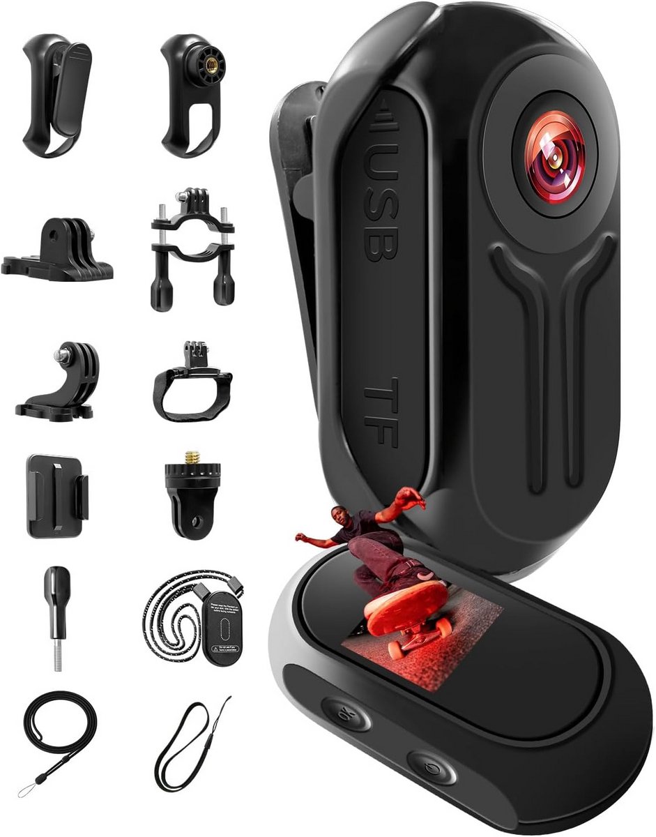 Mini Actiecamera - Bodycam Vlogcamera - Buiten Opnemen - Magnetische Bevestiging - 1080p Resolutie - Zwart
