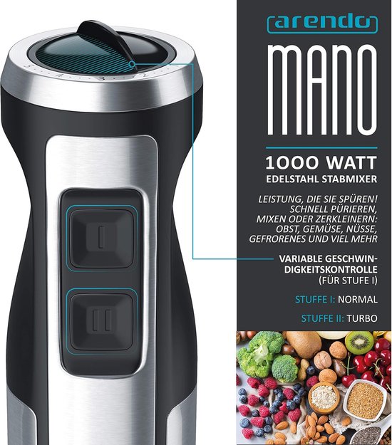 Staafmixer Set - Keukenmixer Blender - Smoothies Maken - Traploze Snelheid - 1000 Watt - Zilver — afbeelding 5