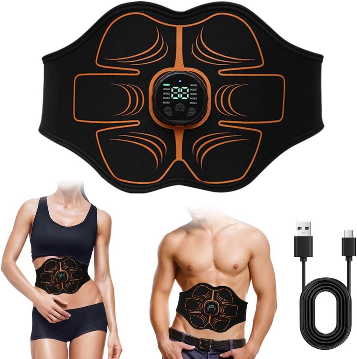 Gespierde Buik Trainer - Spierstimulator Riem - Thuis Trainen - 10 Modi 30 Niveaus - 15 Minuten Gebruik - Oranje
