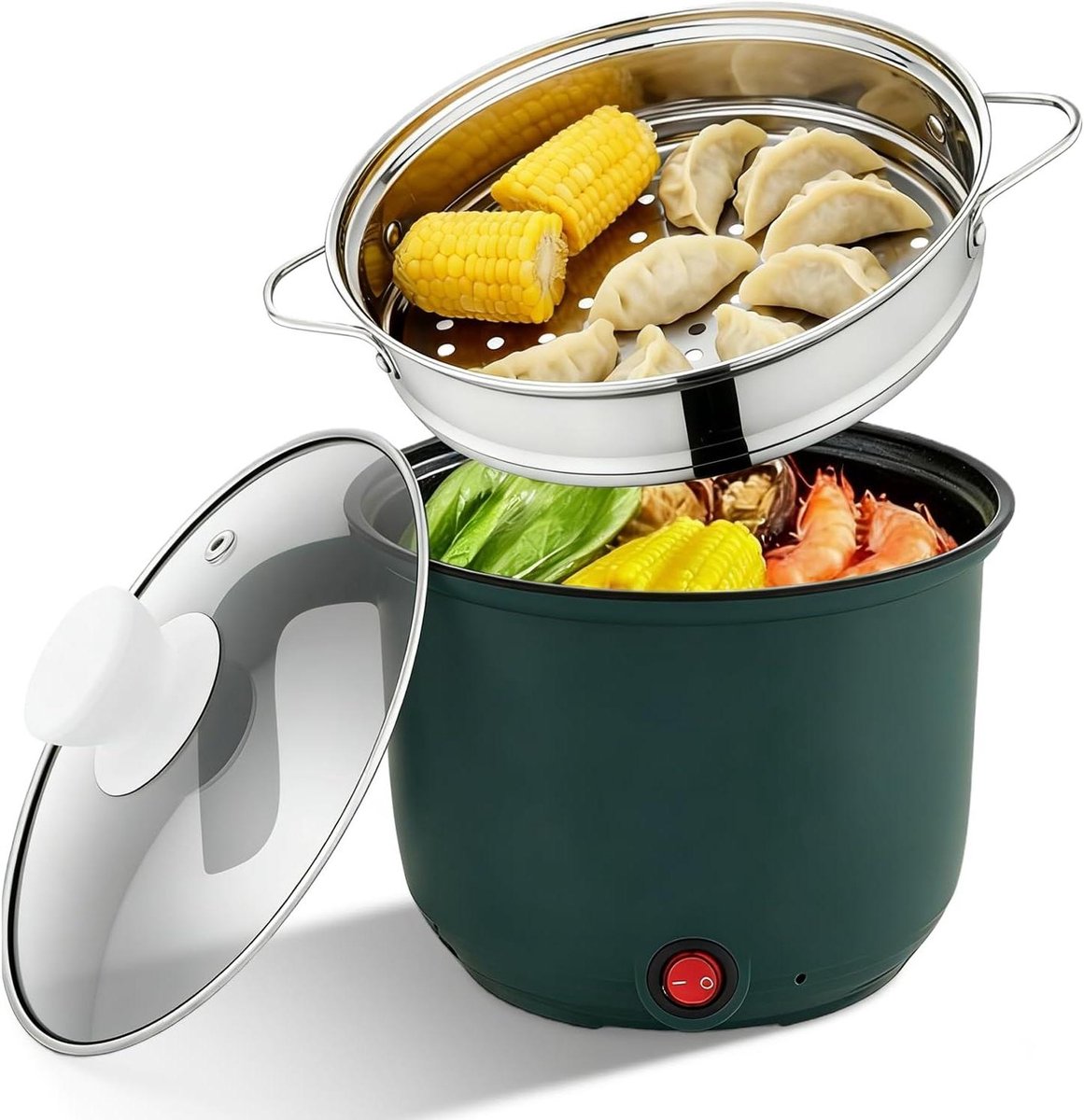 Elektrische Kookpan - Mini Multicooker - Snel Maaltijden Bereiden - Met Stoommandje - 1.5 Liter - Groen