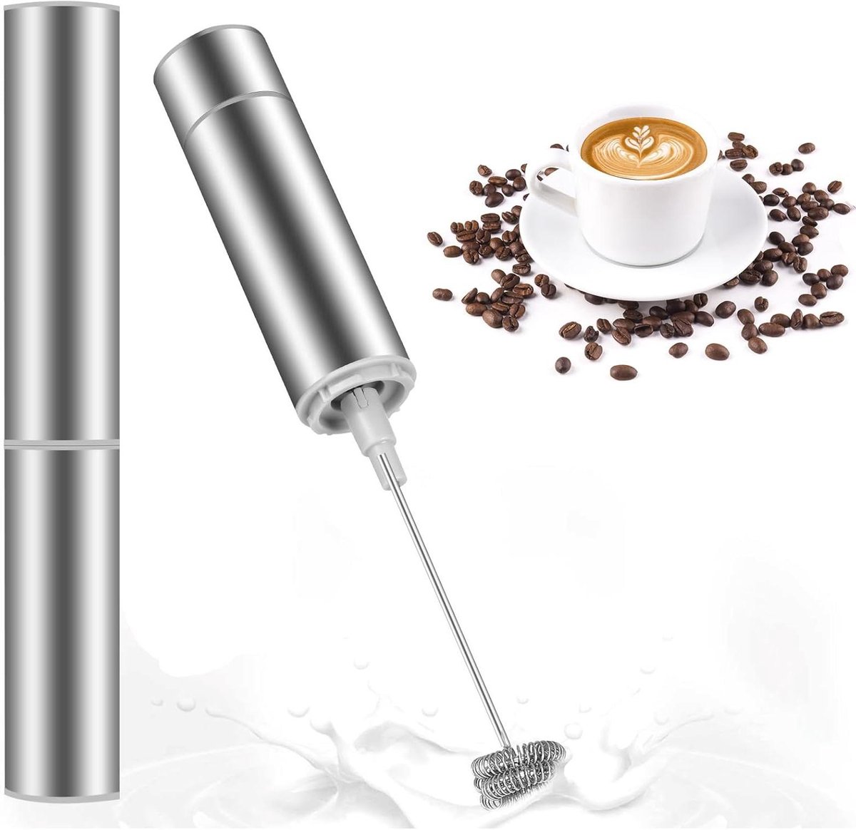 Elektrische Melkopschuimer - Mini Mixer - Drankjes Bereiden - RVS Staaf - Batterij Aangedreven - Zilver