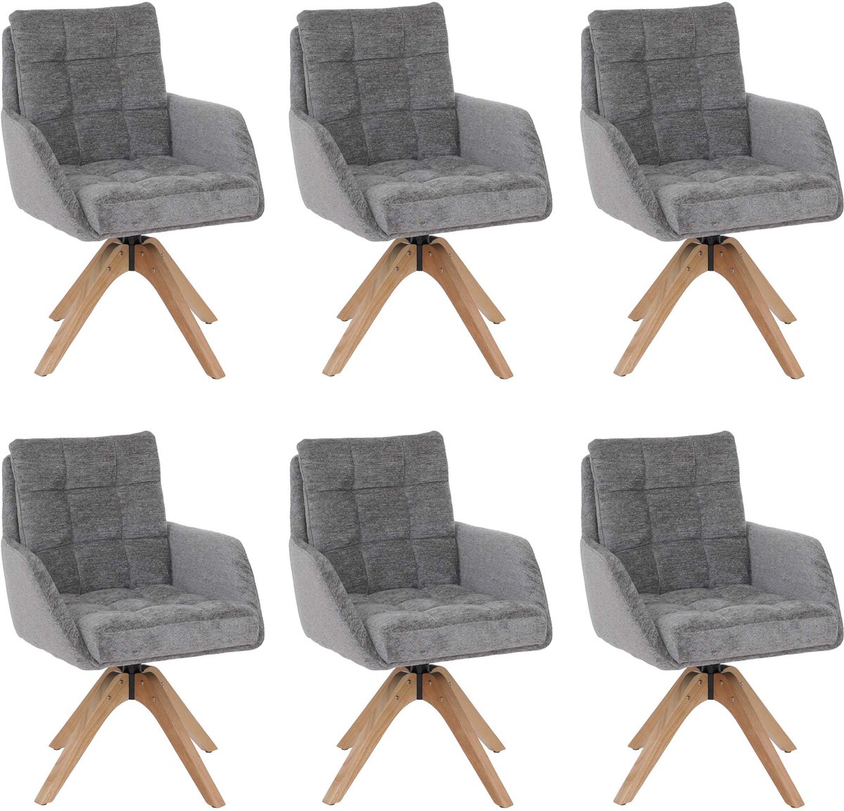 MCW Set van 6 eetkamerstoelen MCW-Q36, keukenstoel, draaibaar, chenille (680 g/m²), hout MVG ~ grijs