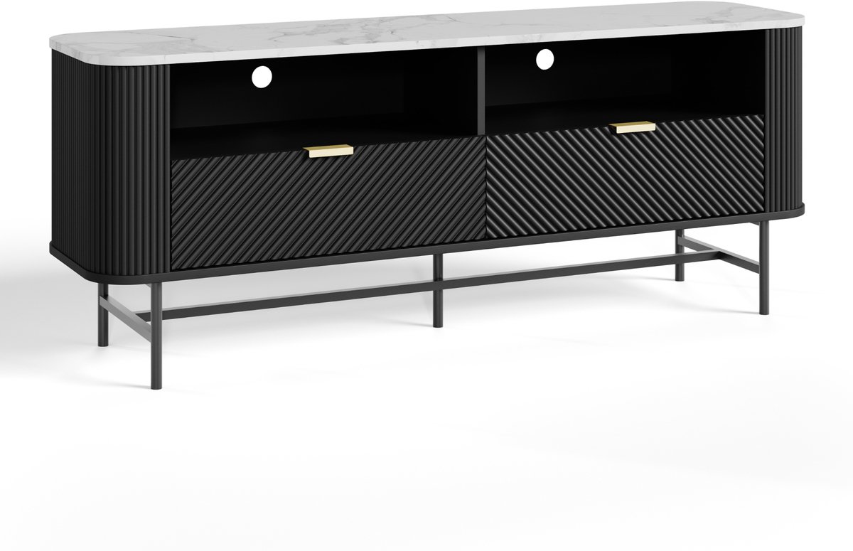 TV-meubel Olvehok 140x40x55 cm zwart met wit marmerlook [en.casa]