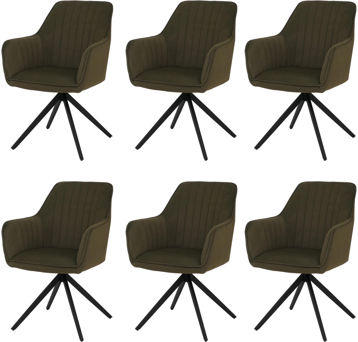 Set van 6 eetkamerstoelen MCW-L79, keukenstoelen met rugleuning en armleuningen, draaibaar, automatische terugkeer, stof/textiel ~ groen