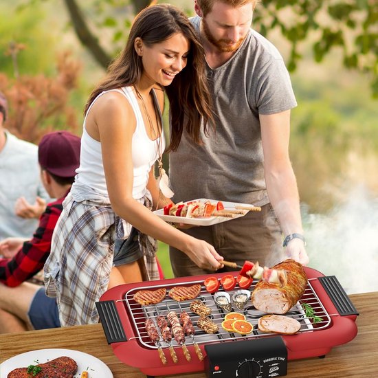 KZQ Elektrische Bbq Grill Rookvrij Met Anti Aanbaklaag Voor Binnen En Buiten - 2000w Dubbelbuis Hoog Vermogen Draagbare Afneembare Standaard Grill Voor Bbq Party - Rood van kzq — afbeelding 2