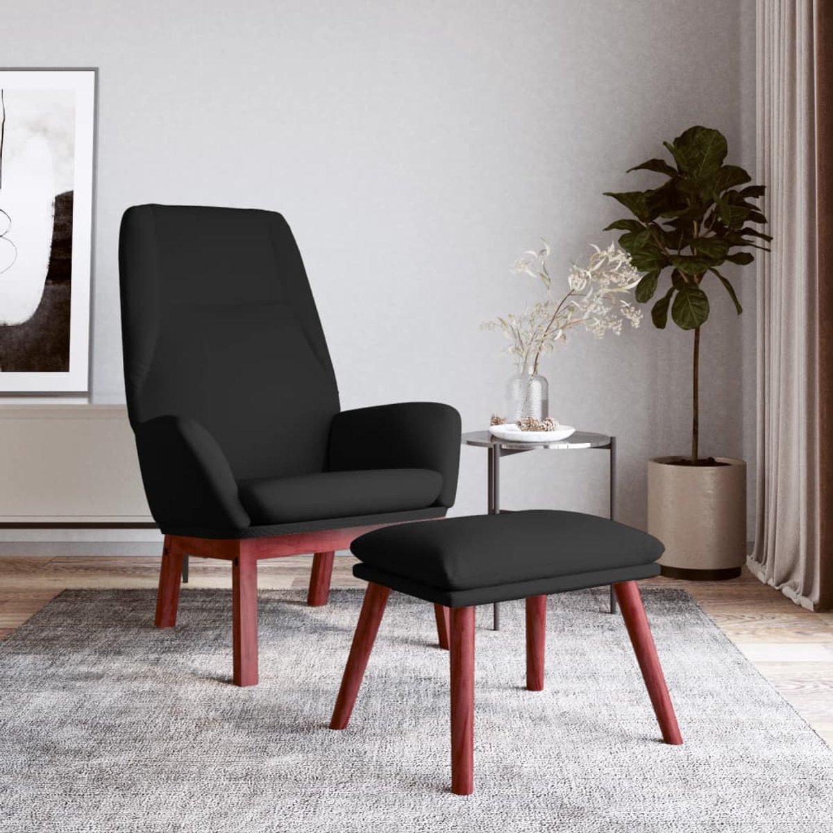 vidaXL Relaxstoel - met - voetenbank - stof - zwart