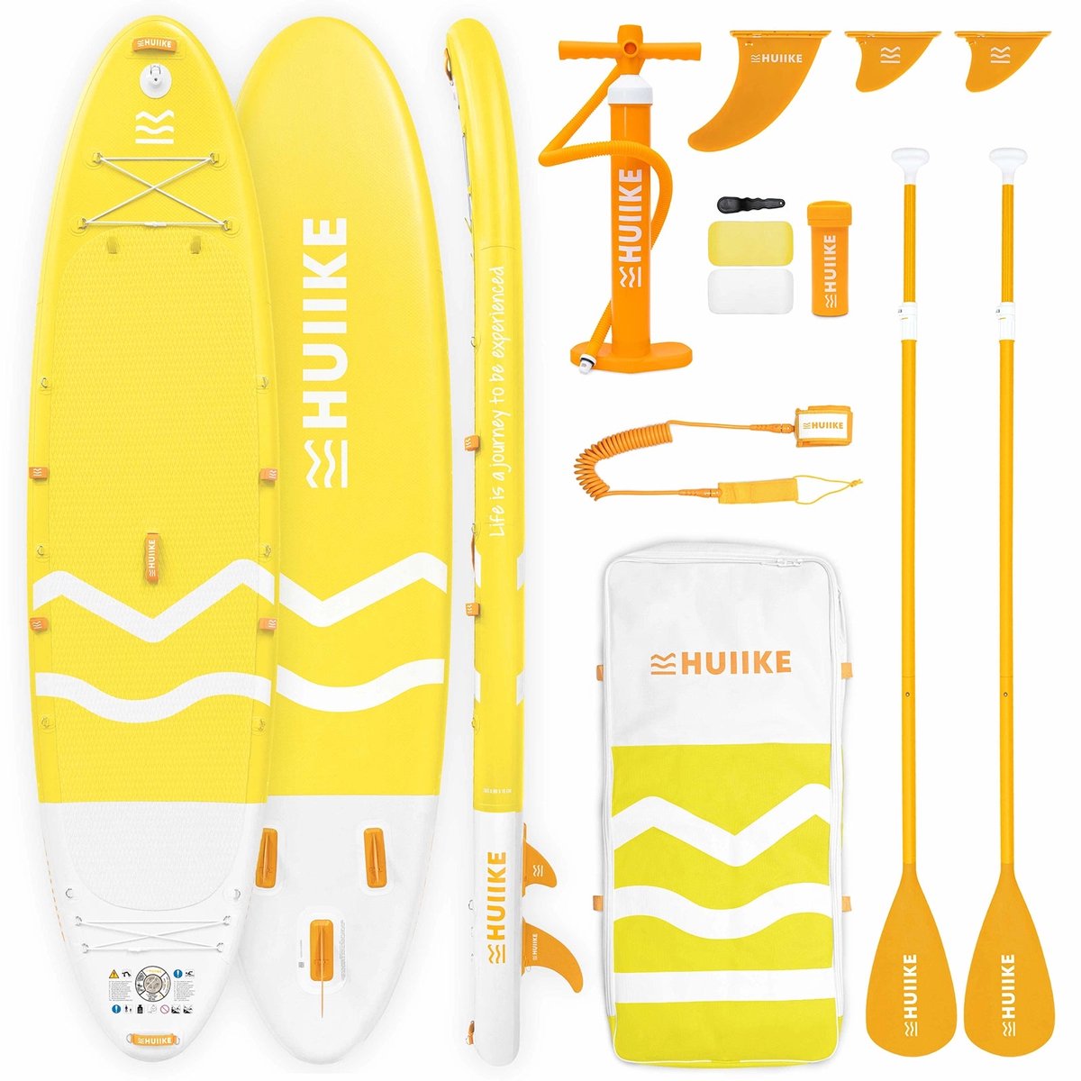 HUIIKE SUP Board - Opblaasbaar Paddle Board 2 Personen met Accessoires, Peddel, Vinnen, Pomp - Stand Up Paddle Hoge Stabiliteit - 365 x 89 x 15 cm - Max. 170 kg