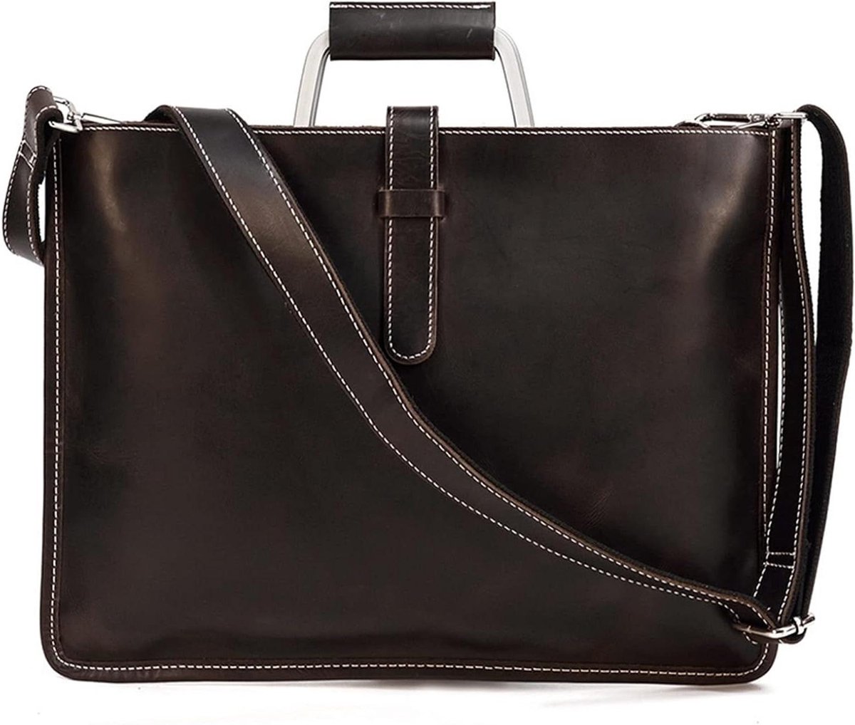 Laptoptas Leer - Schoudertas Aktetas - Zakelijk Reizen - Verstelbare Band - 38cm Breed - Bruin
