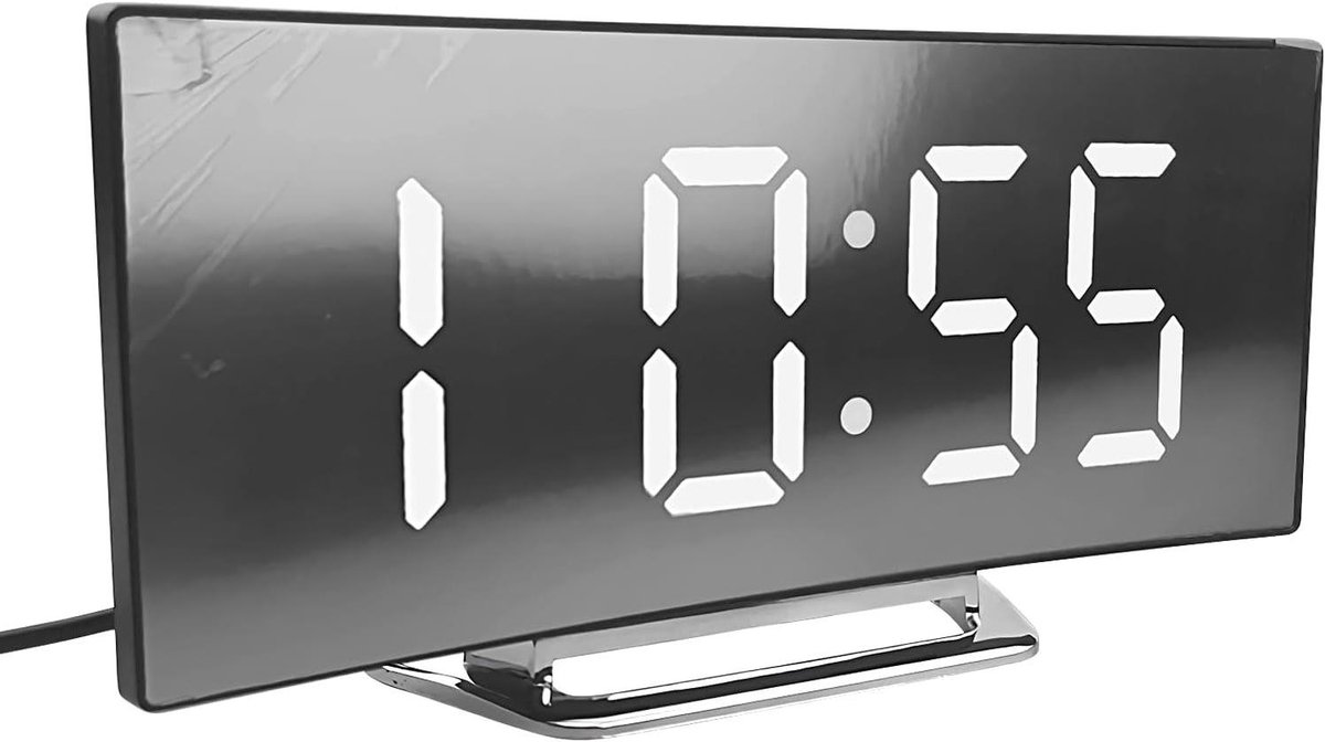 Digitale wekker - LED klok - Tijd bijhouden - Gebogen scherm - 17 cm breed - Wit