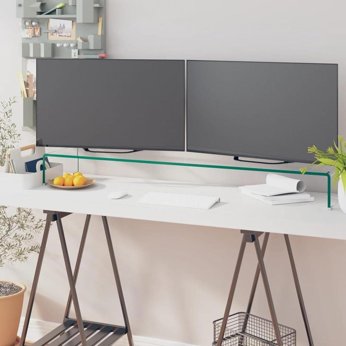 Monitor Verhoger - Glazen Plank - Bureau Organisatie - Gehard Glas - 110x30x13 cm - Transparant