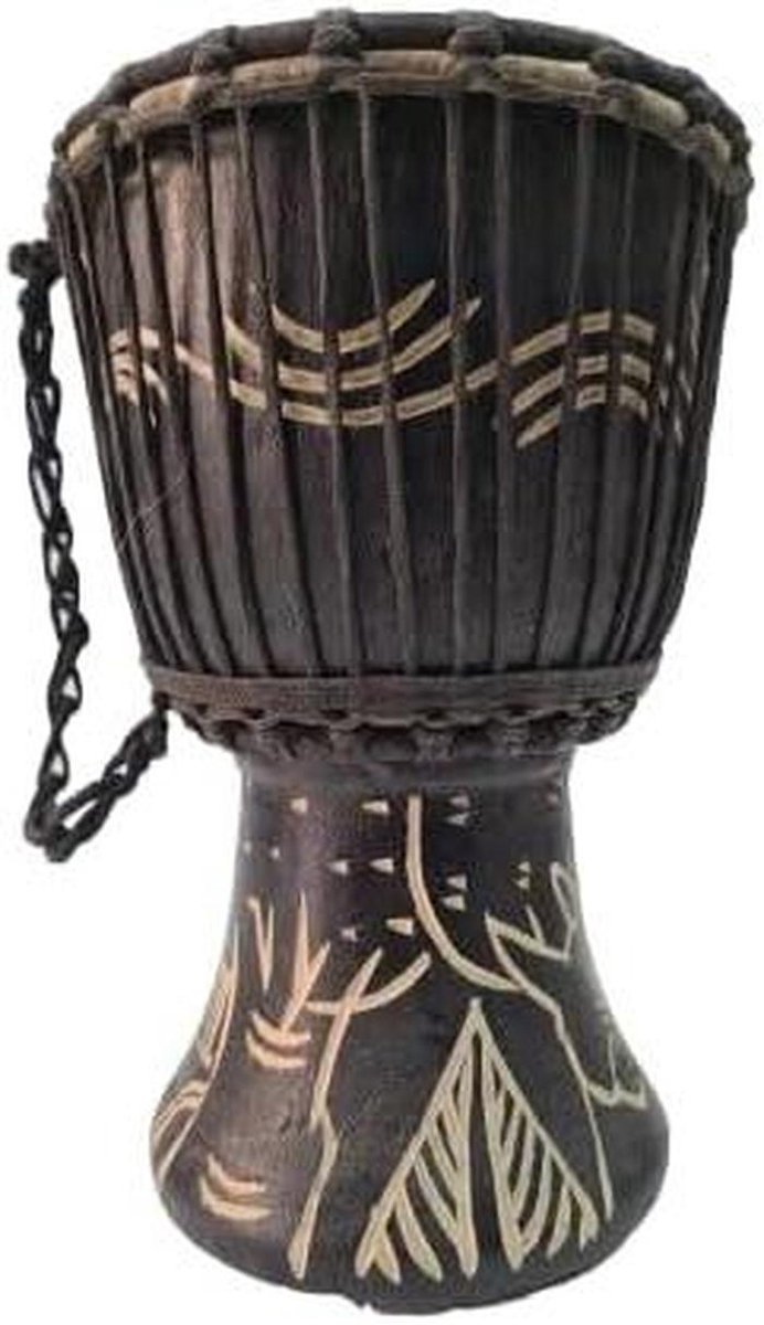 Trommel - Handtrommel percussie - Muziek maken - Met touw gestemd - Hoogte 24cm - Meerkleurig