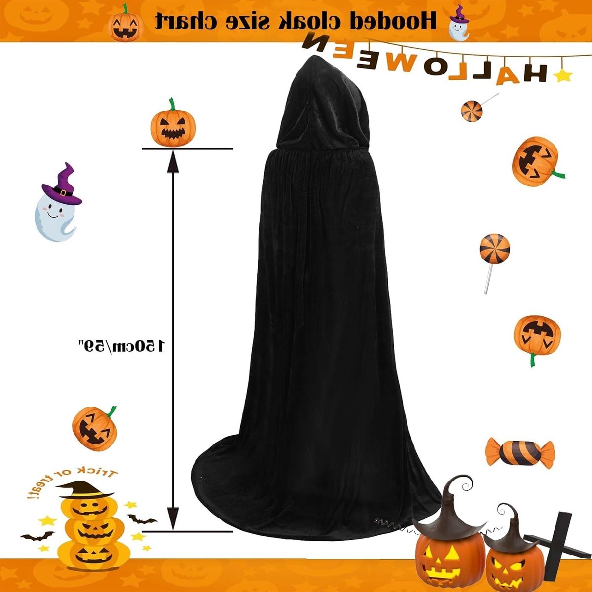 Zwarte Halloween Cape met Kap voor Volwassenen, Perfect voor Duivels-, Heks- en Vampierkostuums