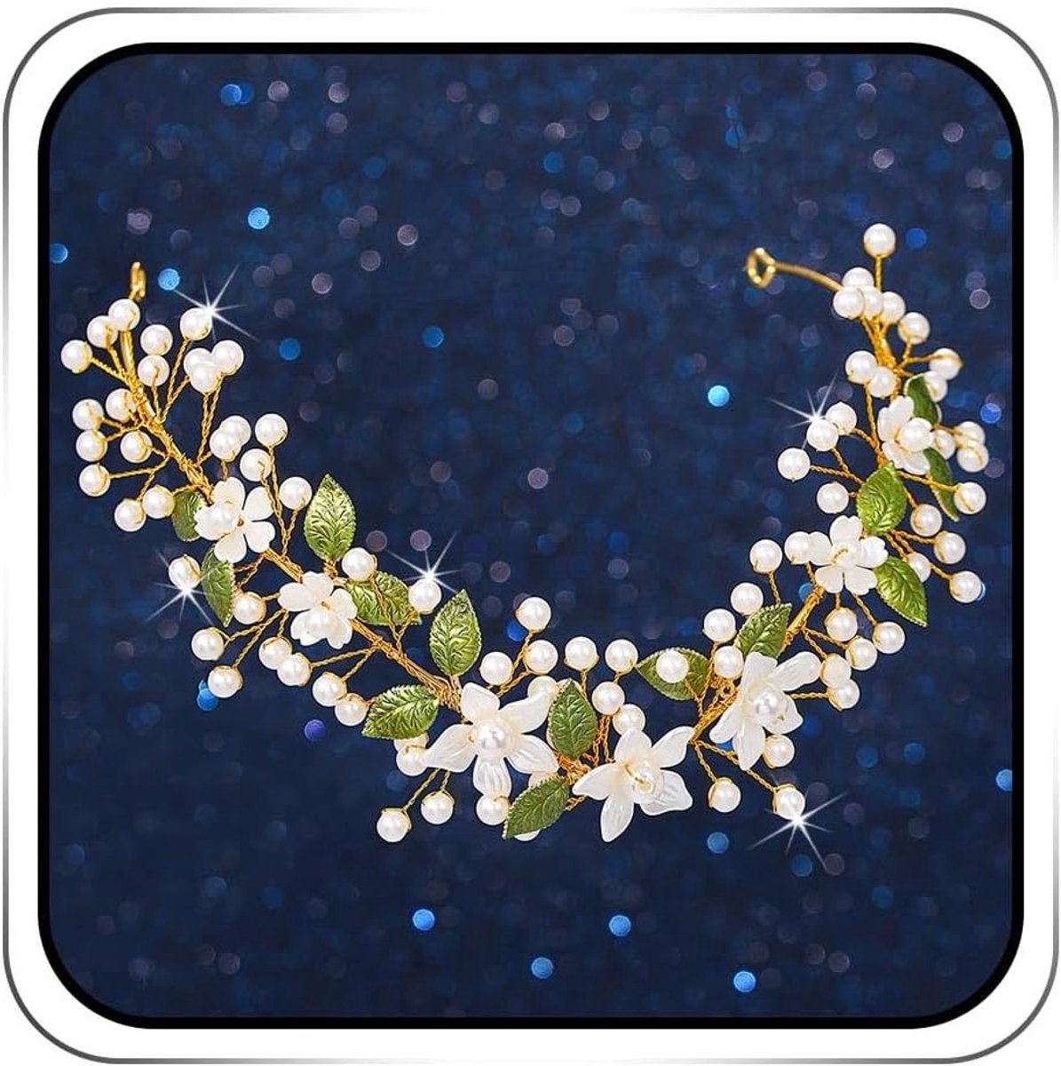 Bloemenfee Hoofdband met Gouden Parels en Bladeren - Elfenkroon voor Bruiloft en Feestelijke Kostuums voor Vrouwen