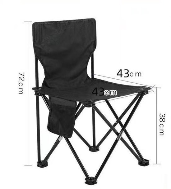 Zwarte strandstoel voor volwassenen van 43 cm lichtgewicht campingstoel klapstoel opvouwbare tuinstoel voor buiten geschikt voor kamperen strand concerten en andere gelegenheden — afbeelding 4
