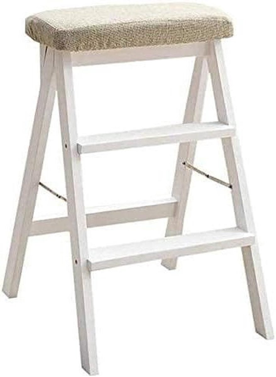 Opstapkruk Houten Bank - Voetenbank Kruk - Bereik Hoge Plaatsen - Brede Antislip Treden - 48*42*66CM - Meerkleurig