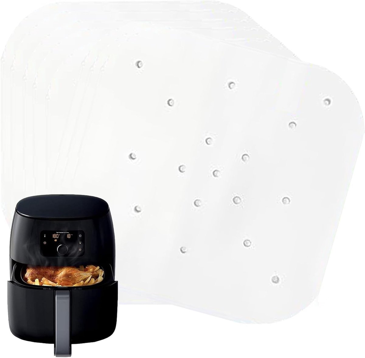 Bakken met Airfryer Bakpapier - 120 Stuks Perforated, Antiaanbak, Vetbestendig voor Combi Oven en Frituurpan