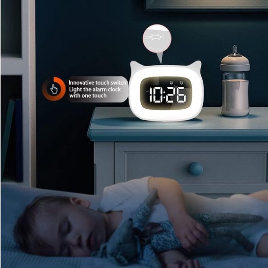 Kinderwekker Digitaal - Nachtlamp Klok - Wakker Worden - 18 Muziekjes - Standaard - Wit — afbeelding 5
