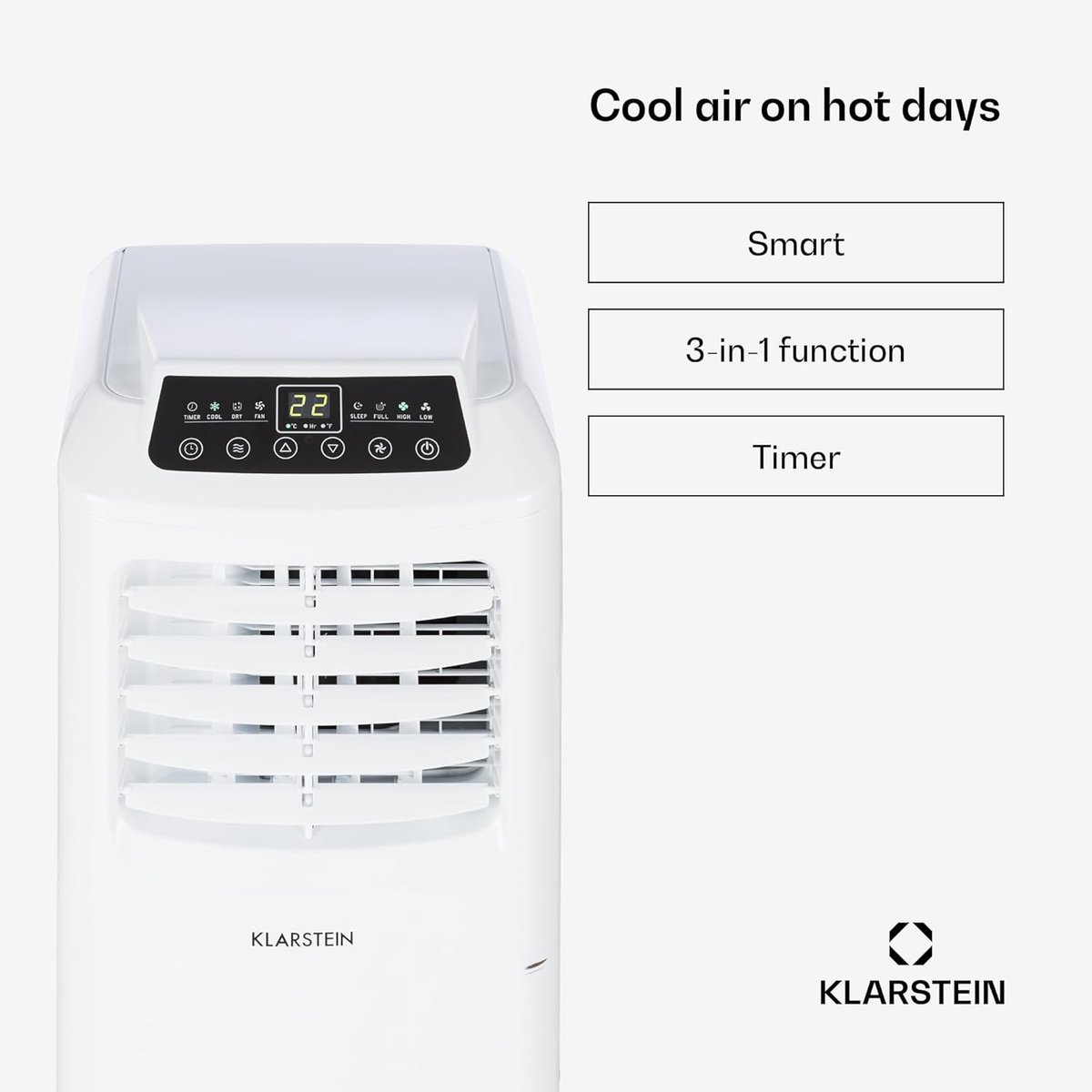 Klarstein Pure Blizzard 3 2G - Mobiele Airco 3-in-1 koelventilator, ontvochtiger, timer, geluidsarm, energie-efficiëntieklasse A, 808 W / 7000 BT, tot 65 m³, wit — afbeelding 3