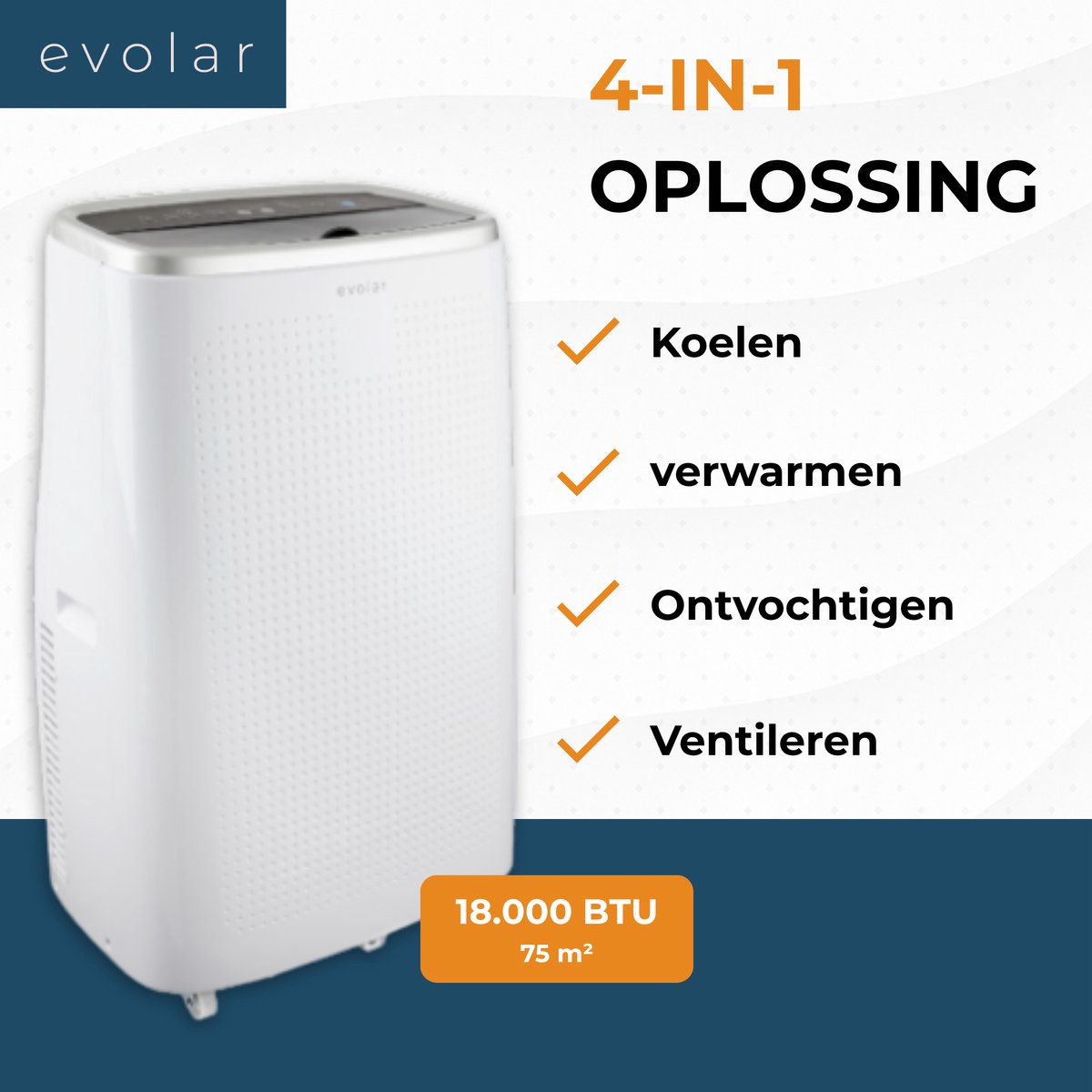 Evolar Mobiele Smart Airco - 18000 BTU - Koelen & Verwarmen - WiFi - App & Afstandsbediening - Airconditioner - met Afvoerslang - Slaapkamer, Woonkamer, Kantoor - EVO-18000CHW thumbnail 4