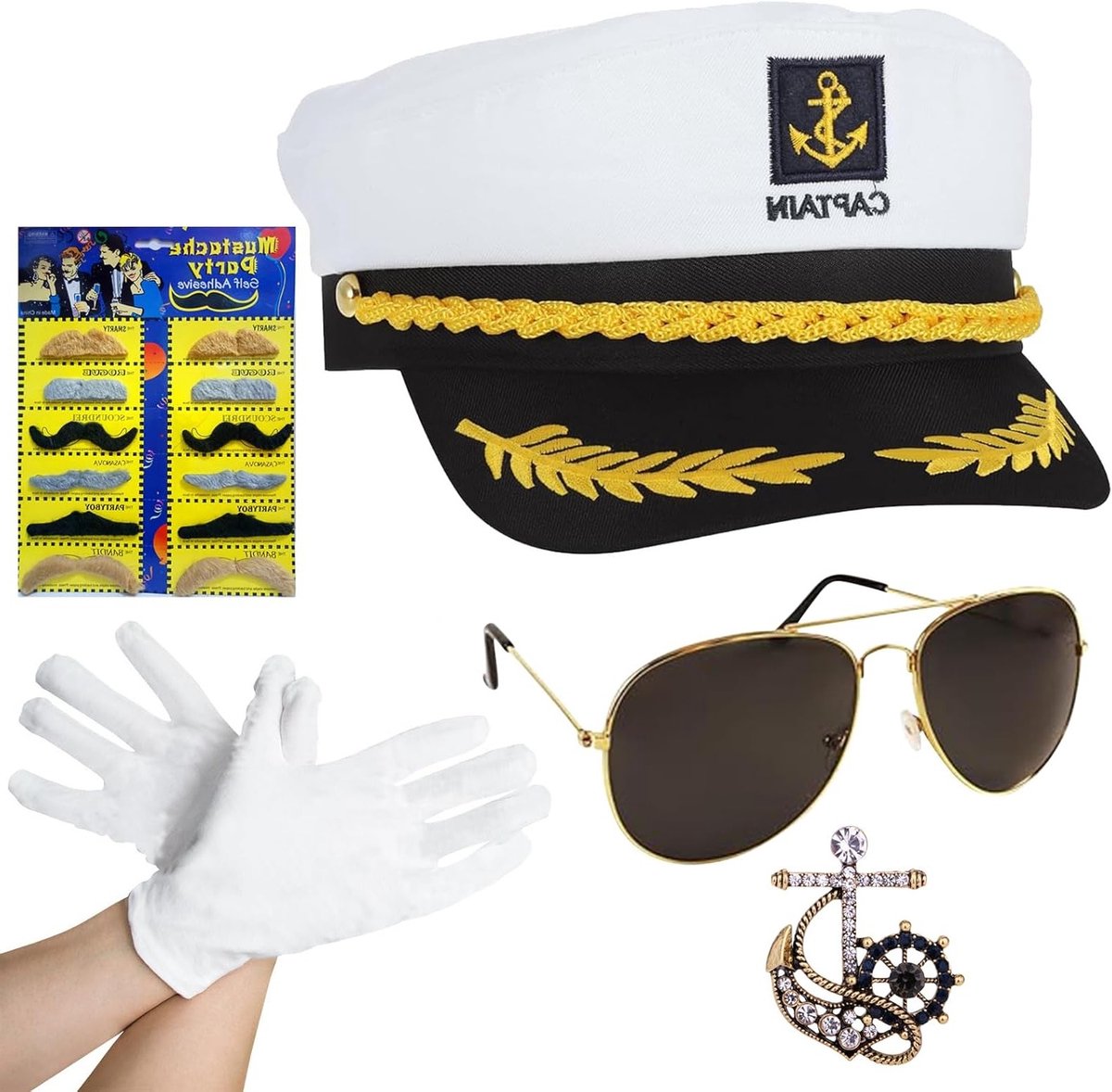 Sailor Hoed Set voor Feestjes - 5-delige Captain Kostuum Accessoires voor Volwassenen en Kinderen