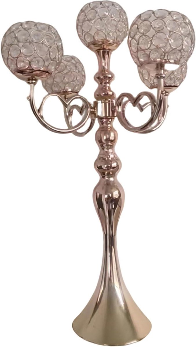 Kristallen Kandelaar - Gouden Decoratie - Romantische Sfeer - Vijf Armen - 41 x 54.5 cm - Goud