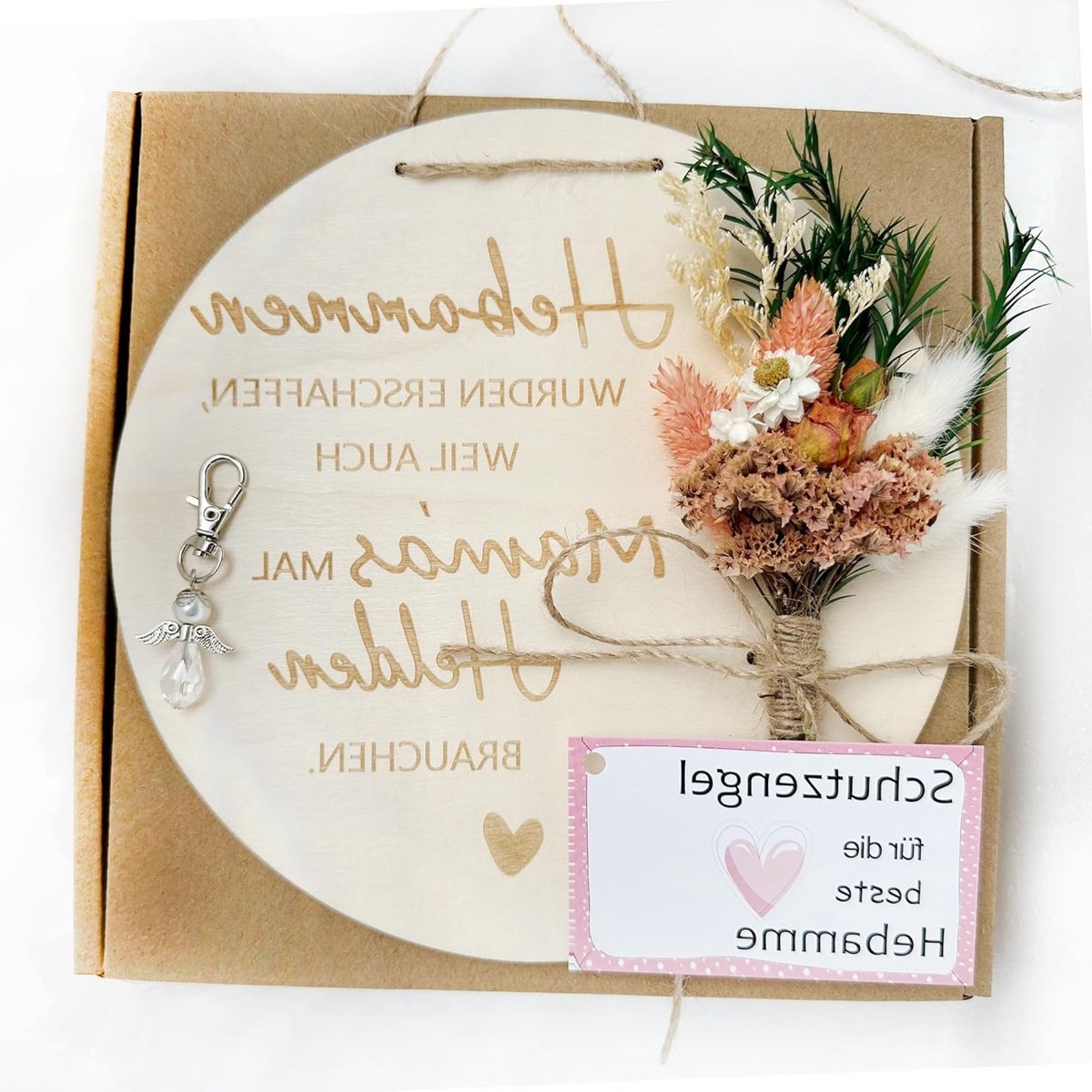 Bedankt cadeau voor verloskundige | Droogbloemen met houten schijf | Persoonlijk en uniek geschenk voor de geboorte