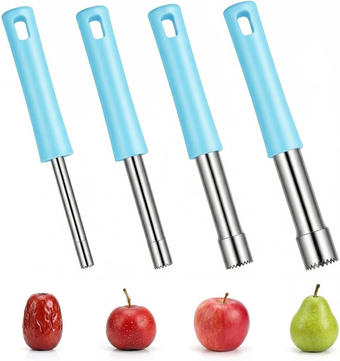Set van 4 RVS Appel- en Perencoreerders - Fruit Corer Tool voor Keuken, Eenvoudig en Efficiënt Kern Verwijderen