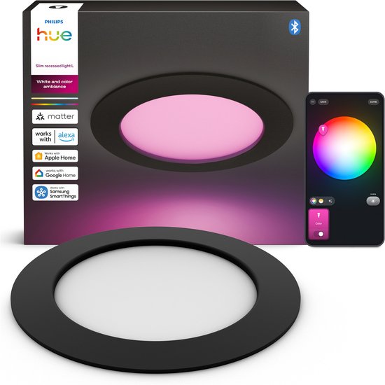 Philips Hue Inbouwspot Slim - White and Color - 170mm - Zwart