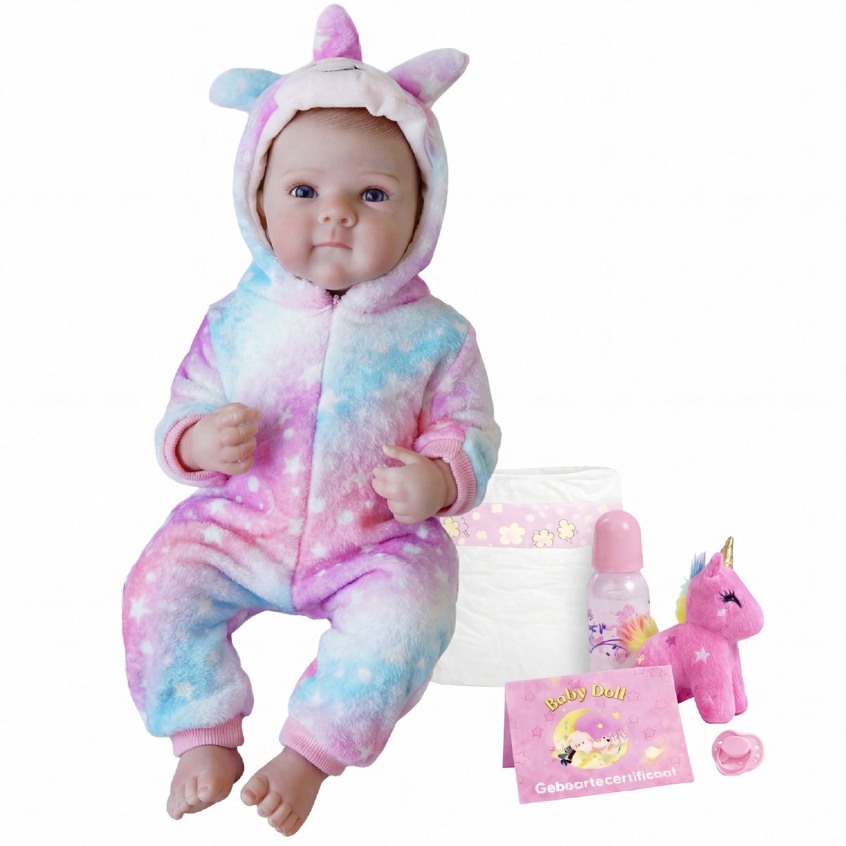 Lovibella® Elara Unicorn Levensechte Babypoppen - 1,1 Kilo - 45 CM - Reborn Baby Pop - Met Accessoires - Reborn Baby - Reborn Baby Doll - Dementie Pop - Reborn Poppen Meisje