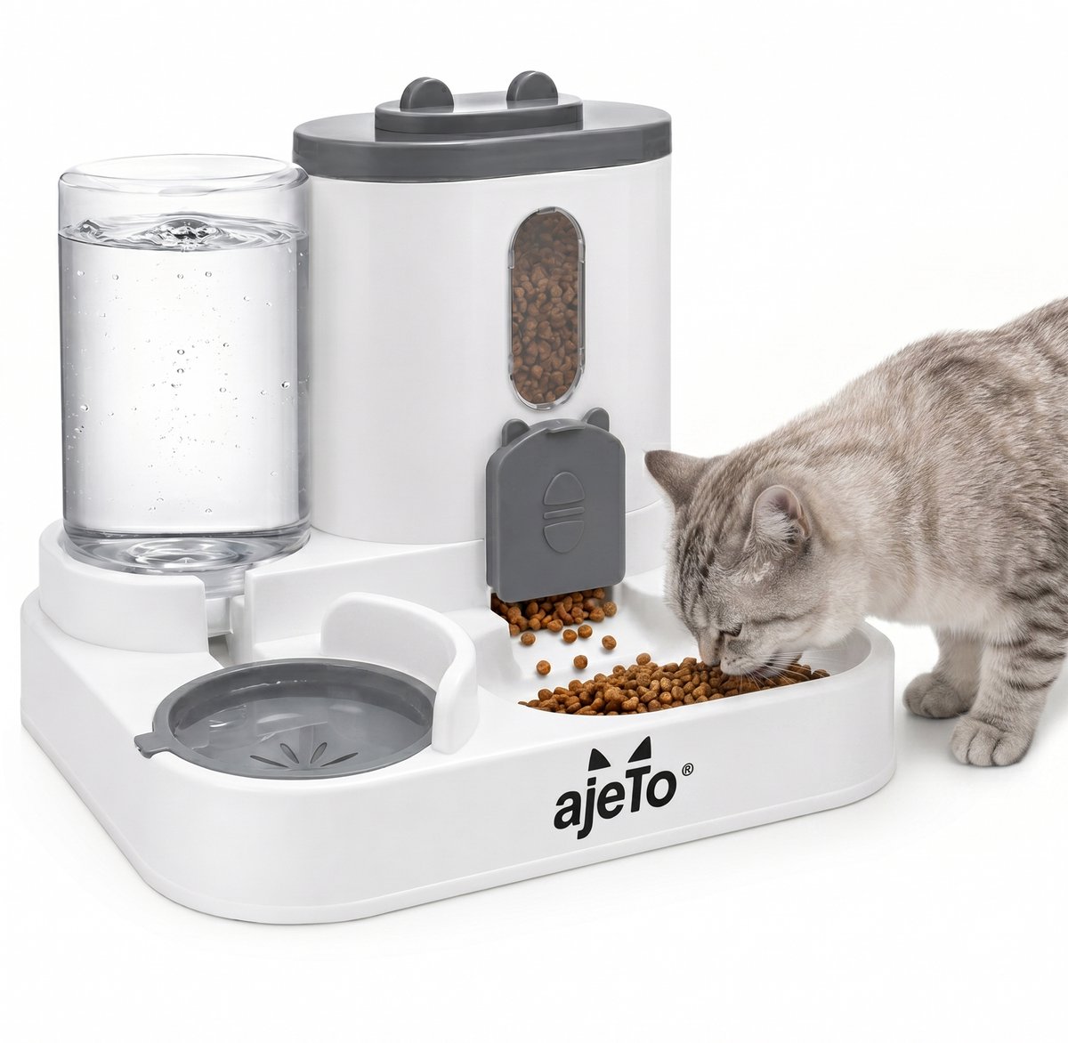 ajeTo Voerbak Kat 2-in-1 met Waterreservoir en Anti-Schrok Functie - ajeTo - €27,95