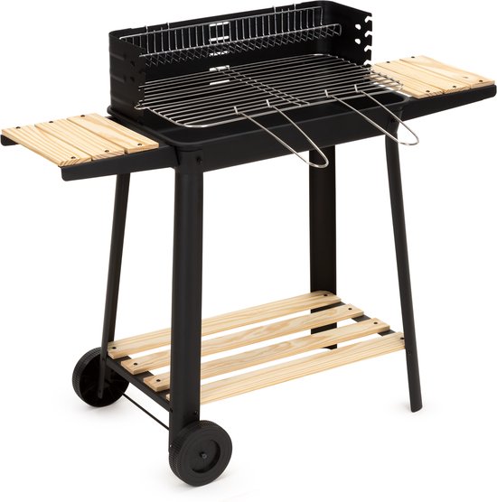 Springos Houtskool barbecue -Op Wielen - BBQ - Asopvangbak - Kunststof - RVS - Zwart - Houtlook - 5 Standen van springos — afbeelding 5