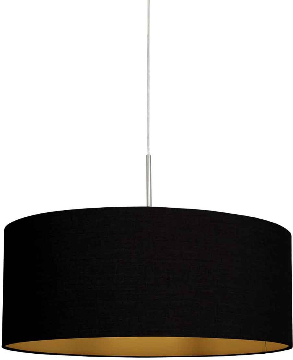 Staalkleurige hanglamp Sparkled Light 3959ST met zwart linnen kap, in hoogte verstelbaar, met een diameter van 50cm - Steinhauer