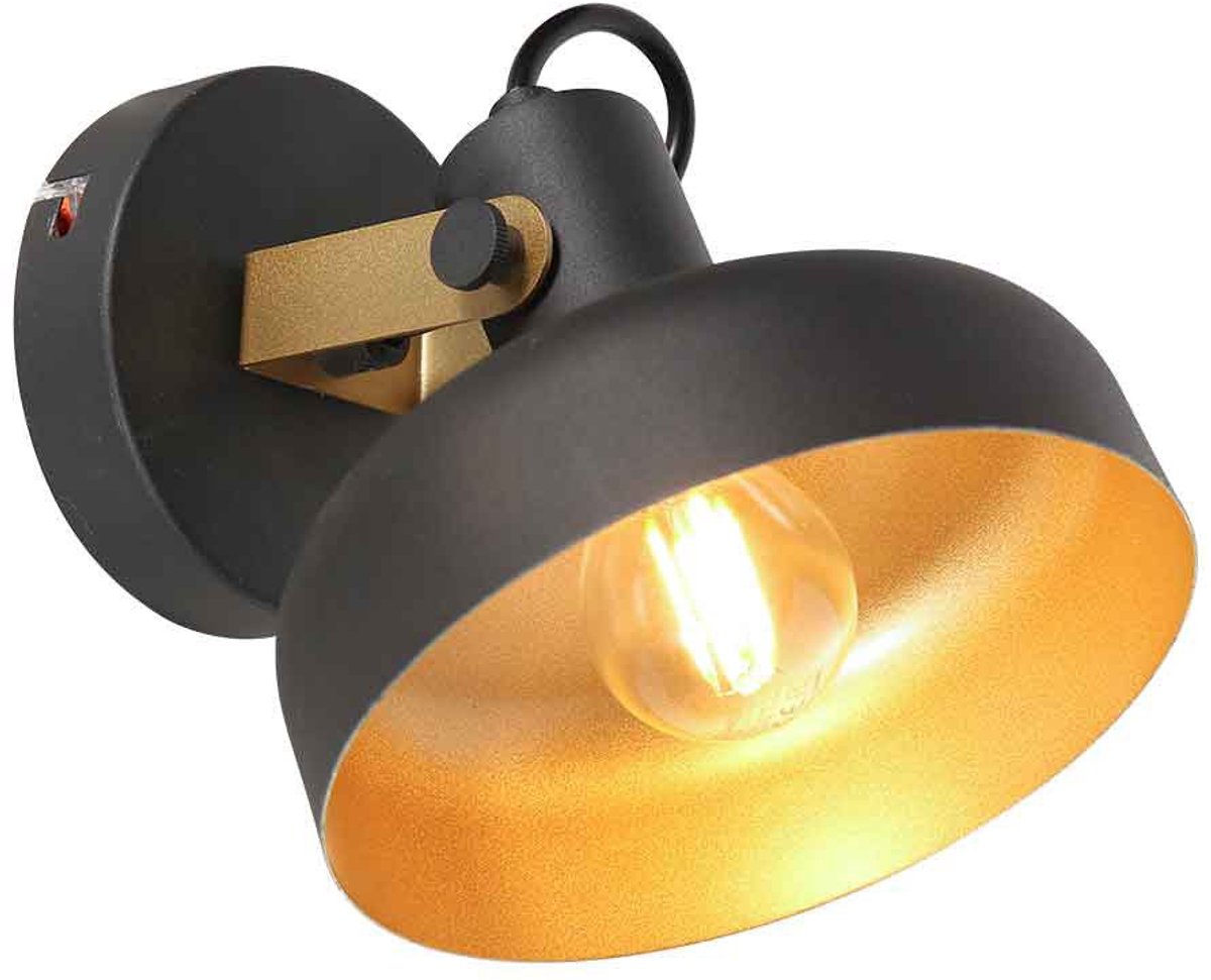 Zwarte wandlamp Prato 4118ZW met E14 fitting, metalen en kunststof, trendy design van Mexlite voor binnengebruik, draaibaar en kantelbaar