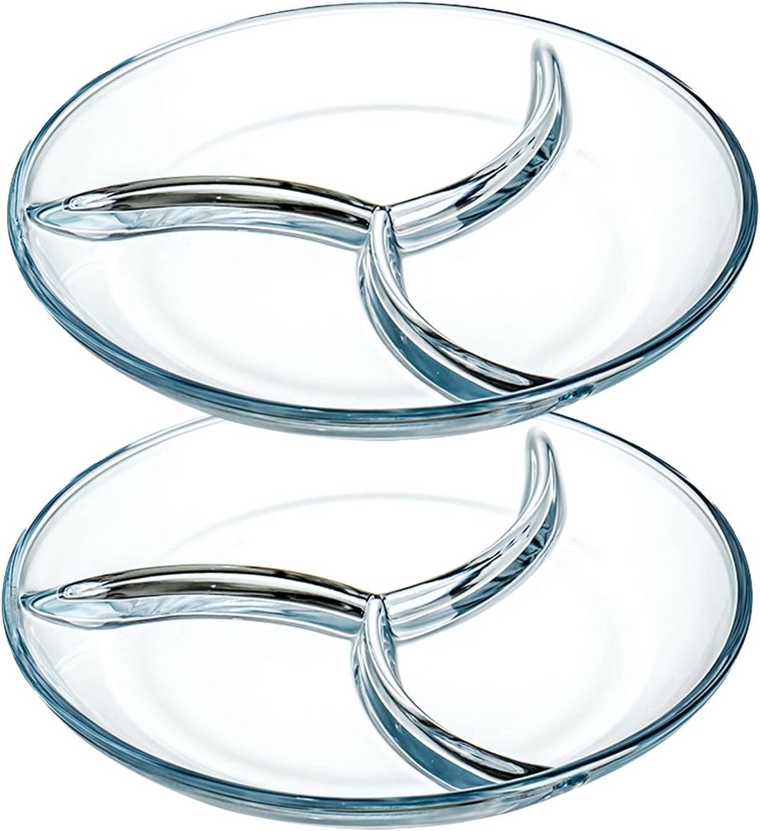 Set van 2 glazen serveerschalen van 25 cm, ideaal voor snacks en maaltijden, magnetron- en vaatwasmachinebestendig