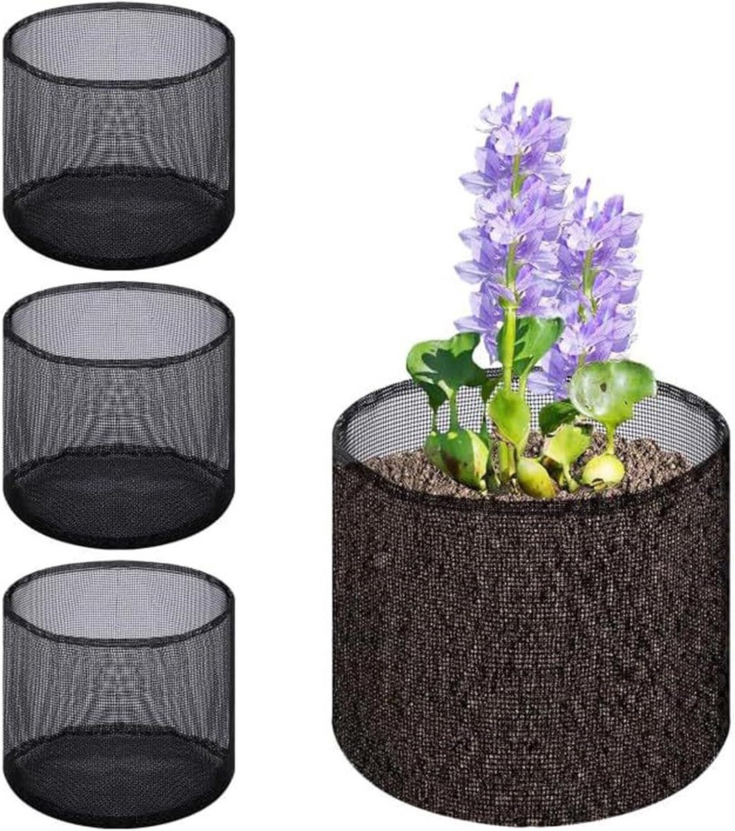 Vijvermanden Planten - Kweekbakken Gaas - Waterplanten Kweken - Herbruikbaar Ademend - 4 Stuks - Zwart
