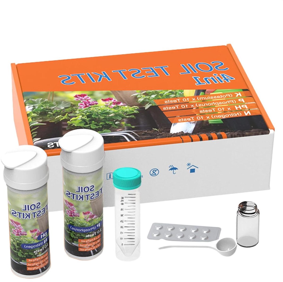 Bodemtestset Groenten - Bodem Analyse Kit - Planten Verzorgen - 4-in-1 Voedingsstoffen Test - 18 x 12 x 5 cm