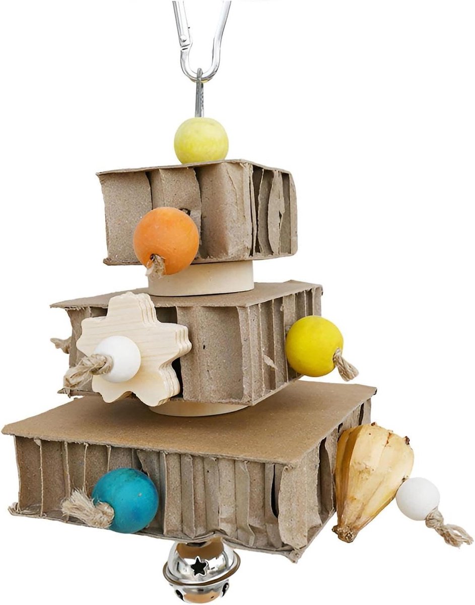 Vogel Foerageerspeelgoed - Knabbelspiesjes Papier - Vogel Vermaken - Hangbaar Kooi Accessoire - 10 x 23 cm - Houtkleur