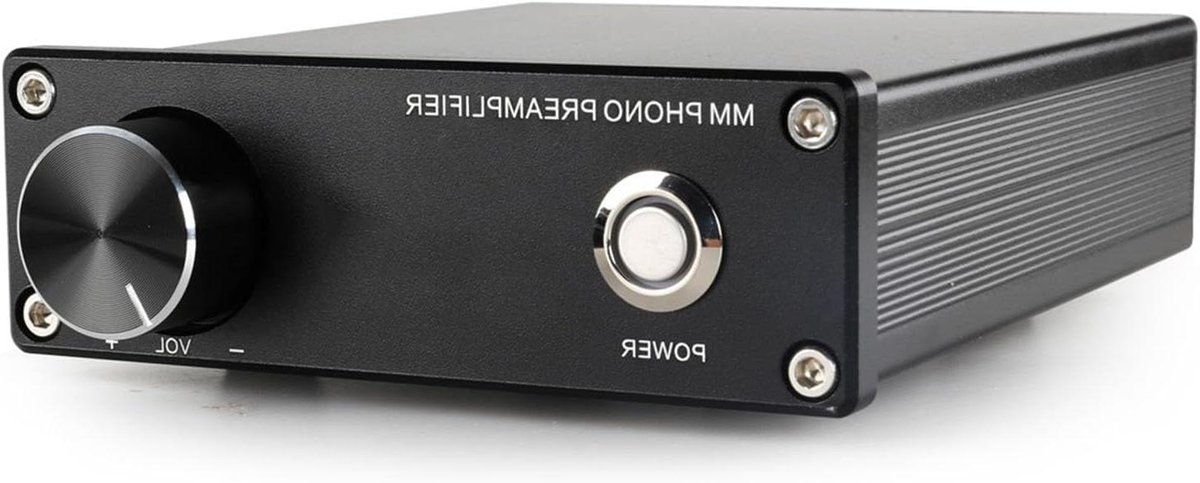 Phono voorversterker - Hi-Fi signaal - Muziek luisteren - Instelbaar volume - 98 x 119 x 33 mm - Mat zwart