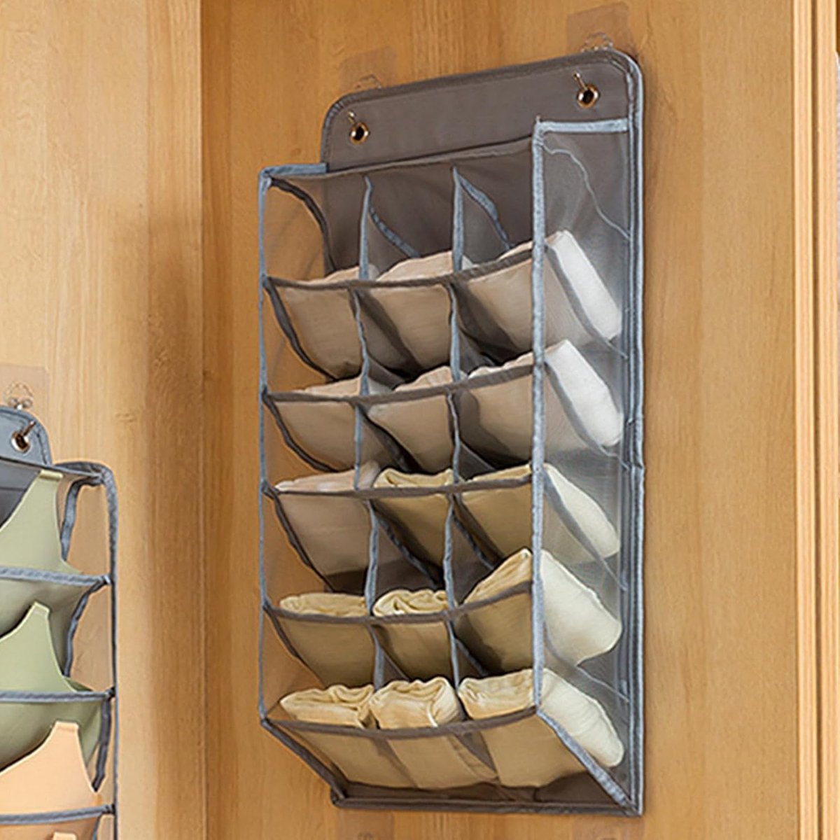 Hangende Organizer - Opbergzakken Kast - Ondergoed Sorteren - Mesh Oxford Doek - 15 Zakken - Grijs