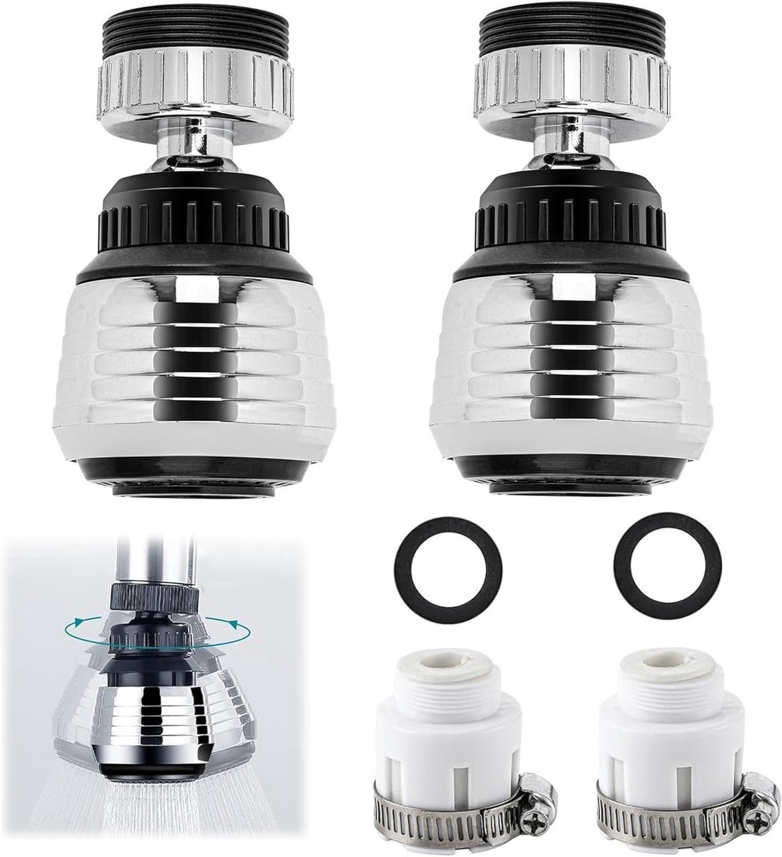 Tap Aerator 360° - 2 Modes met 2 Adapters - Silver - Flexibel voor Snel Schoonmaken - ShopVlot