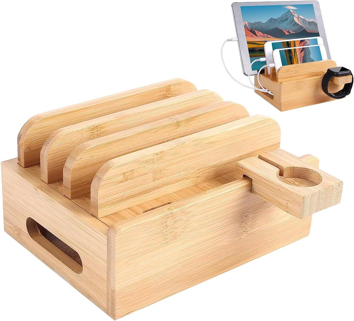 Houten Laadstation Organizer - Docking Stand - Apparaten Organiseren - Multifunctioneel Ontwerp - 16 x 5 x 6 cm