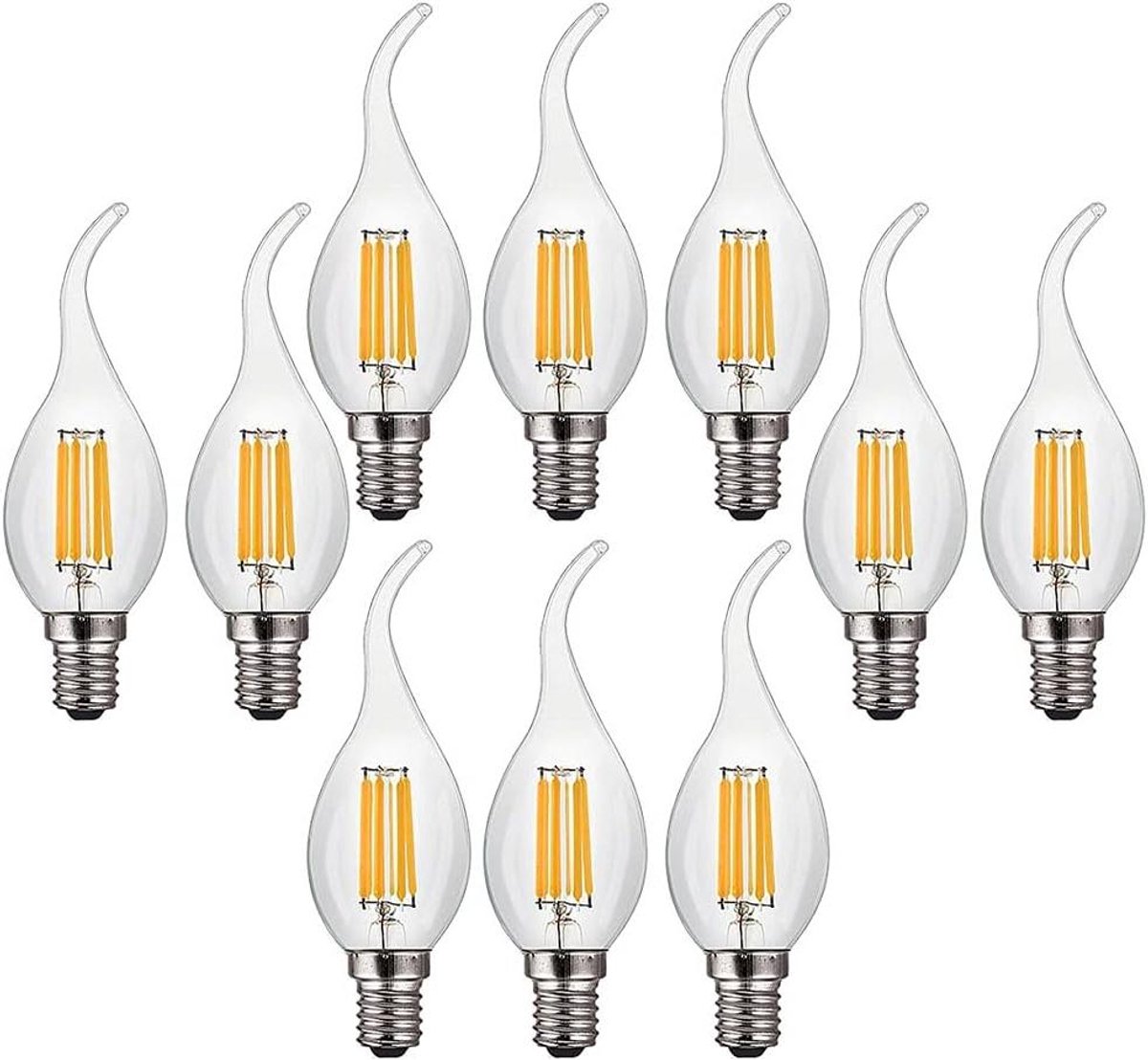 LED Kaarslamp - E14 Filament - Sfeerverlichting Creëren - Dimbaar 6W - 10 Stuks - Warm Wit
