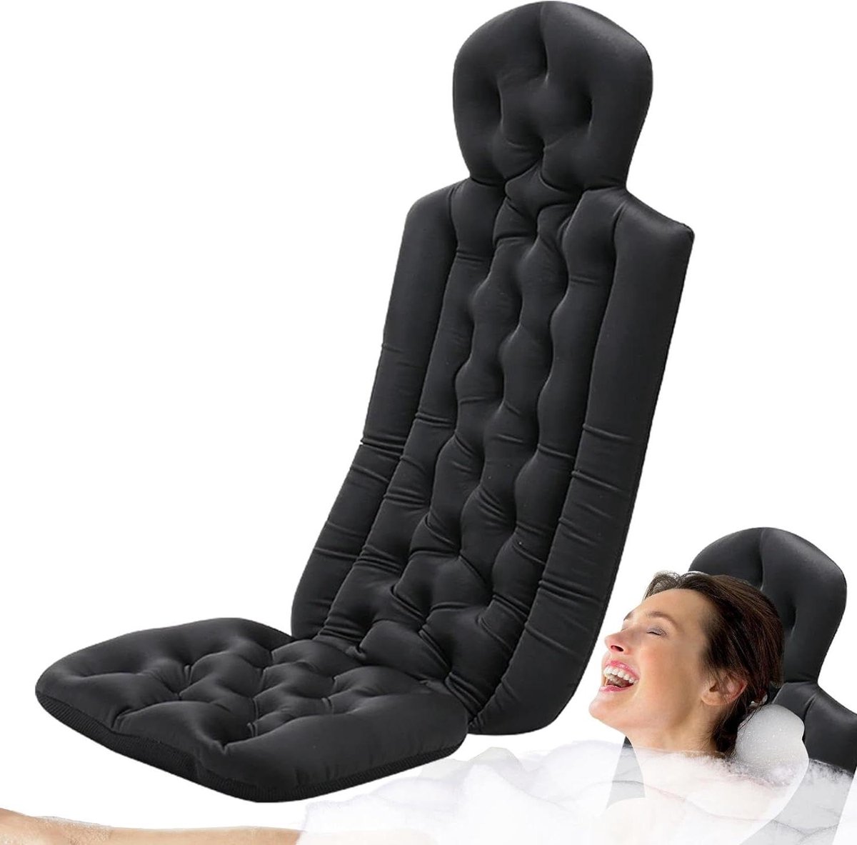 Badkussen - Badkussen - Ontspanning in bad - Ergonomisch ontwerp - Volledig lichaam - Zwart