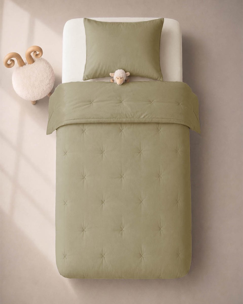 HOOMstyle Wasbaar dekbed zonder overtrek - Kids - 120x150cm - met 1 kussensloop - Olijfgroen