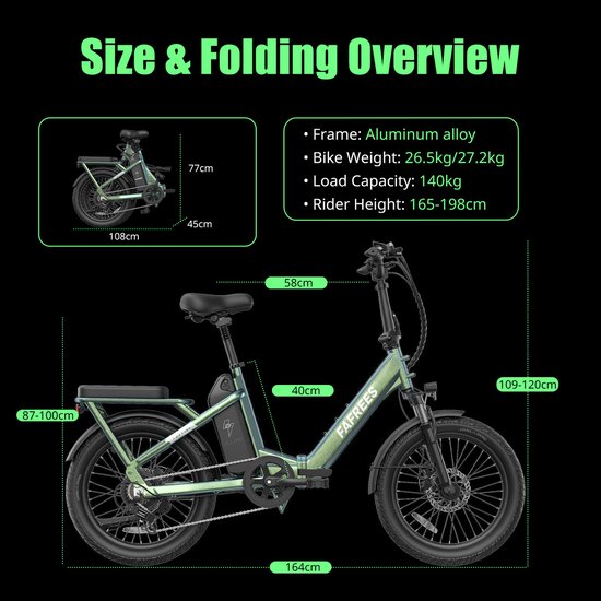 FAFREES F20 Flex Opvouwbare Elektrische Fiets - 36V 25Ah Accu, 120km Bereik, 7-Speed Shimano, Dubbel Geveerd, Torque Sensor - Zwart van FAFREES — afbeelding 4